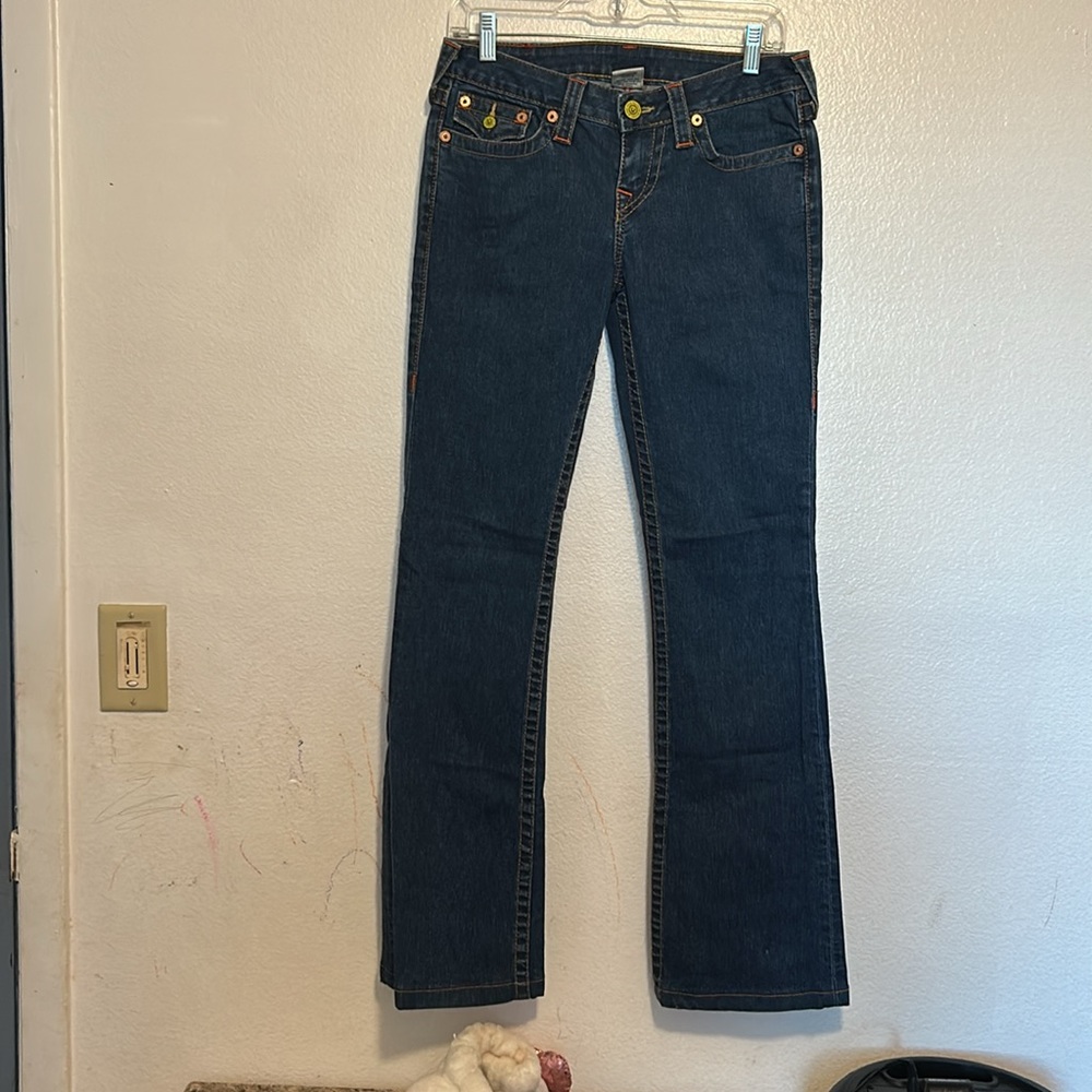 True Religion Dark Blue Jeans with Contrast Stitching